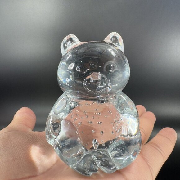 Vintage Clear Baby Bear Glass Figurine Paperweight With Small Bubbles Whimsical - Picture 10 of 12